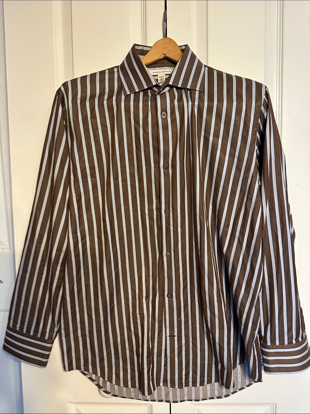 Banana Republic Brown & White Striped Dress Shirt